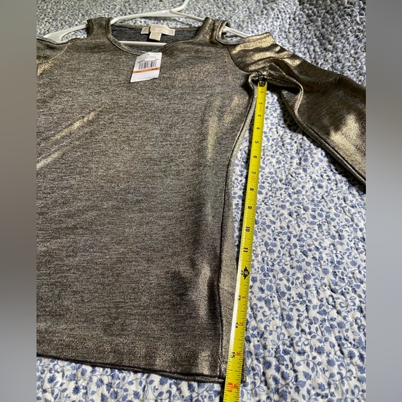 MICHAEL Michael Kors Metallic Gold Shimmer Cold-Shoulder Top, Sz PS NWT - Picture 6 of 14